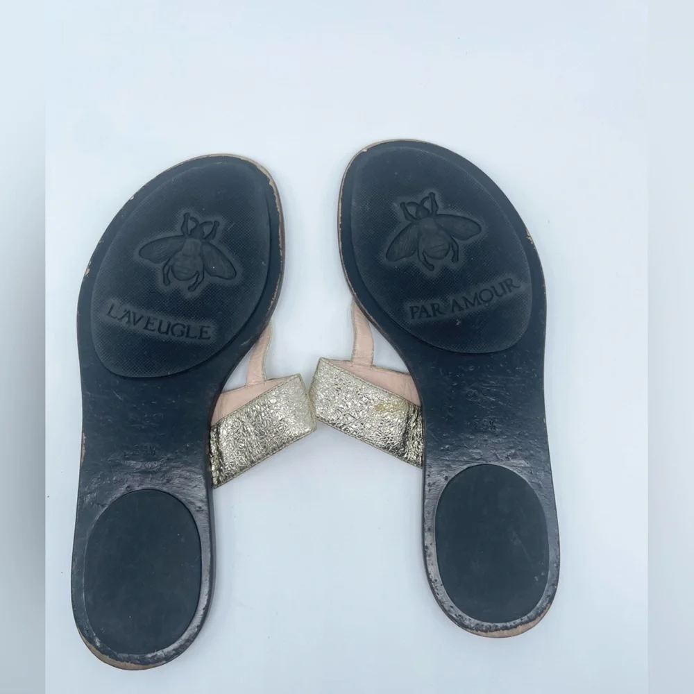 Gucci Metallic Gold leather GG marmont thong sandals flat EU 39.5 - Picture 9 of 12